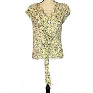 Max Studio Yellow and White Floral Tie-Front Sleeveless Blouse Size Large